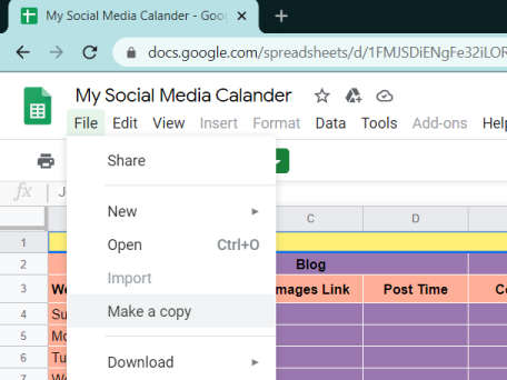 Template for Social Media Calendar Menu
How to make social media calendar using Google Drive 020